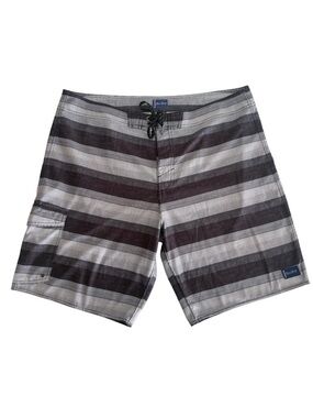 Mens Striped Board Shorts Gray Black Swim Trunks Pocket Performance Beachwear 38